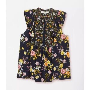 LOFT | mixed floral print ruffle shell blouse